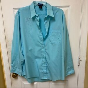 Chic Light Blue Blouse with Rhinestone Details‎